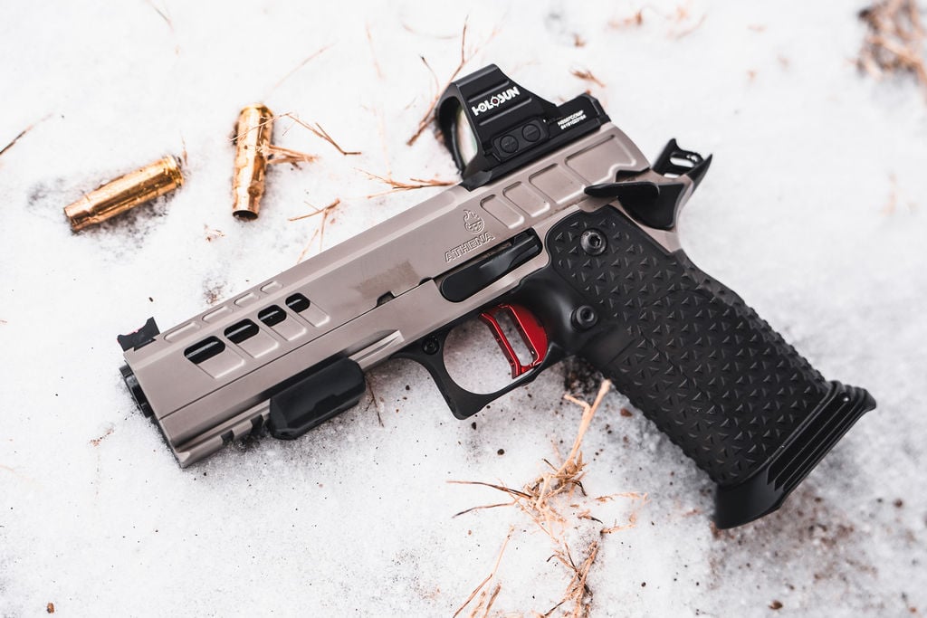 Atlas Gunworks Athena v2 2011 pistol with Holosun optic, slide marked ATHENA — real product photo, unaltered